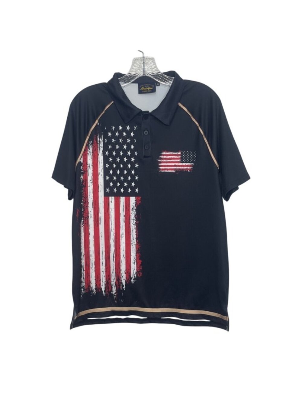 Mainfini Polo Shirt Patriotic American Flag Mens Medium Blue New WOT